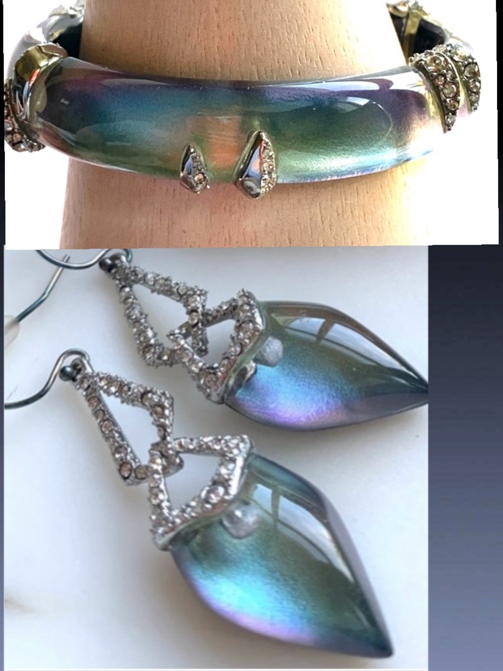 ALEXIS BITTAR • RARE 2 Piece SET Bracelet + Earrings Polished Iridescent Lucite